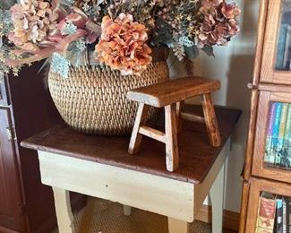 End Table with Floral Arrangement and Small Stool