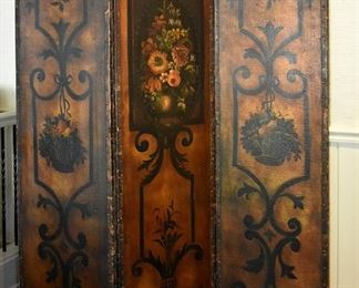 Lovely age and patina, beautifully painted 3-panel screen