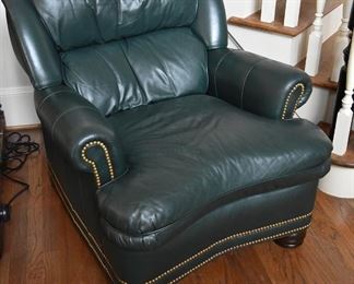 Hancock & Moore green leather chair with nail-head trim 
