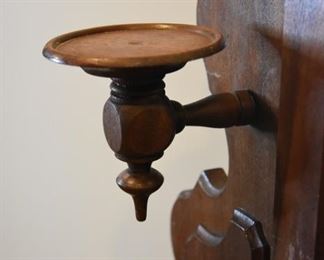 Candle / oil lamp stands on dresser with mirror (detail)