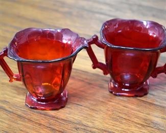 ruby glass cream and sugar dishes