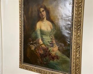 Large 19th century unsigned European painting with some restoration work.