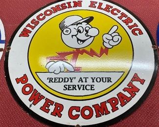 Porcelain "Reddy" At Your Service Wisconsin Electric Power Company Sign