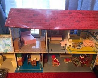 Vintage Tin Litho Doll House with Furniture