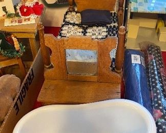 Miniature Doll Bed, Dresser and Bath Tub