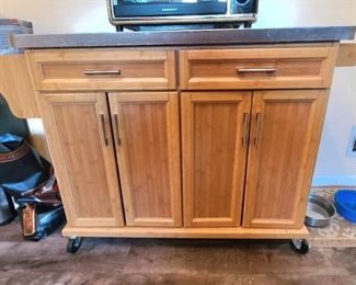 Movable Aluminum top Kitchen Work Table/Natural Wood