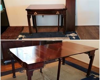 Extendable Table from Desk/Side Table to Dining Table. Includes 4 leaves.