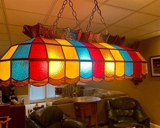 Billiards stained glass light fixture 40” by 15”