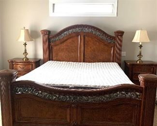 King size bed (Layla mattress/box spring priced separately), matching pair of nightstands plus tall chest