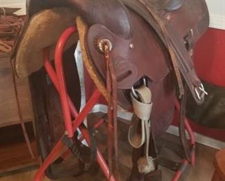 Vintage saddle on stand