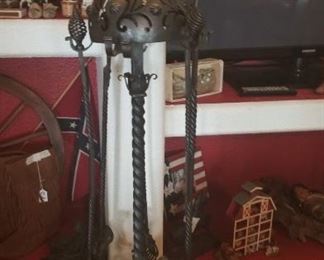 Ornate and unusual fireplace tool set