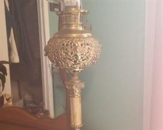 Beautiful brass oil lamp. Converted to electricity.
