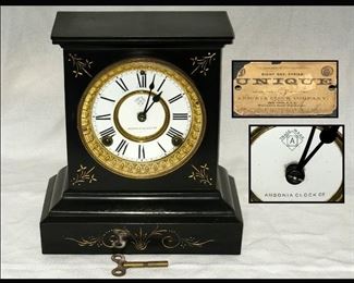 Ansonia Slate Mantle Clock with Key