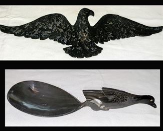 Metal Eagle and Carved Wooden Bird Spoon