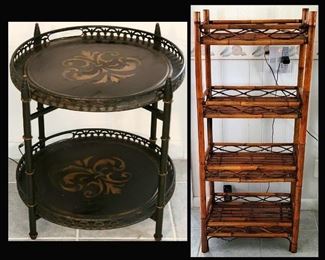 Double Towle Tray Stand and Rattan Shelving Unit 