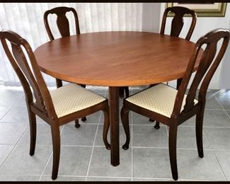 Teak Table with Wooden Table Topper, Showing 4 of the Set of 6 Matching Chairs 