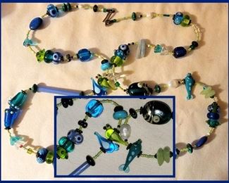 Really Nice Glass Necklace with Fish and Birds