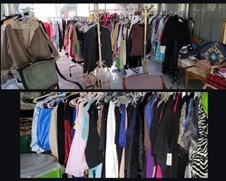 TONS of Clothes!! There is More!! Mostly Women's Plus Sizes, Some New with Tags! There are Coat Stands and Clothes Racks Too! 
