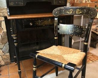 Ethan Allen Hitchcock stenciled woman’s desk and matching rush seat chair