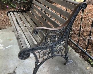 Antique Art Nouveau Cast Iron Park Bench