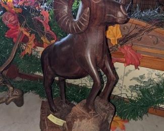 Carved wood ram
