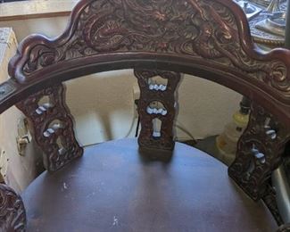 Orienal revival chair 1870 $750 Chair Revival oriental desin and style heavily carved birds dogs floral refinished and rebuilt 1940s ca 1870 30 x 17d 22w