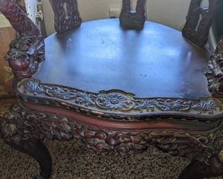 Orienal revival chair 1870 $750 Chair Revival oriental desin and style heavily carved birds dogs floral refinished and rebuilt 1940s ca 1870 30 x 17d 22w