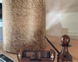 Vintage teak desk set with calendar and own holder, mid century lamp shade