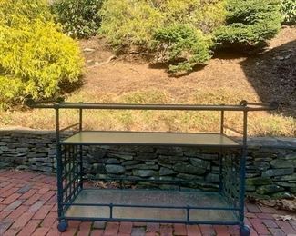 Patio table with 10 chairs and rolling cart