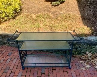 Patio table with 10 chairs and rolling cart