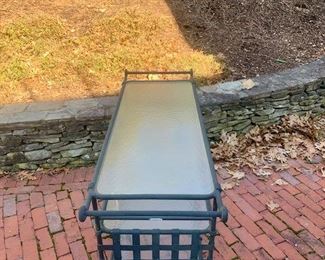 Patio table with 10 chairs and rolling cart