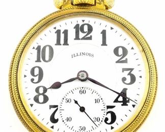 An Illinois "Bunn Special" Model Railroad watch.  16 size, 21 j, Adj Temp & 6 pos, DR, DMK, SW, LS, Star Watch Case Co. GF, OF, Porcelain DSD with Arabic numerals marked "Illinois".  Serial #4305832.  Case wear, winds, sets and running when cataloged.  ESTIMATE $300-500