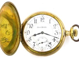 An Illinois "Sangamo" Pocket watch.  16 size, 21 j, Adj Temp & 6 pos, DR, DMK, SW, LS, Recased Engraved 20th Century Watch Case Co. GF, HC, Porcelain DSD with Arabic numerals marked "Illinois Watch Co.".  Serial #1977455.  Some wear, dial hairlines, winds, sets and running momentarily when cataloged.  ESTIMATE $200-300