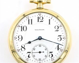 Waltham "Vanguard" Model Railroad watch.  18 size, 23 j, Adj, DMK, SW, LS, Keystone GF, OF, Porcelain SSD w/Arabic numerals marked "Waltham".  Serial #13019213.  Minor wear, faint dial hairlines, winds, sets, and running when cataloged.  ESTIMATE $300-400