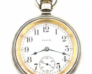 An Elgin No. 317 Pocket watch.  18 size, 15 j, DMK, SW, PS, Illinois/Elgin Nickel, OF, Porcelain SSD with Arabic numerals.  Serial #15851332.  Very slight wear, winds, sets and running when cataloged.  ESTIMATE $100-200