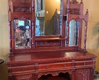 Carved sideboard with 3 mirrors 