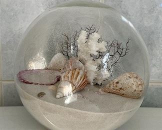Item 47:  Glass Orb with Sand, Shells, and Coral - 8":  $22