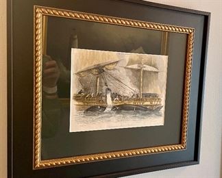 Item 414:  "Dépecement D´une Baleine" Maritime Original steel engraving by Rouargue after M. Bouquet. 1837. Very good condition. Hand-coloured - 18" x 15.75": $145