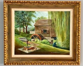 Item 415:  Oil on Board of  Dexter Gristmill in Sandwich by Miriam Schoenherr - 26" x 22": $265