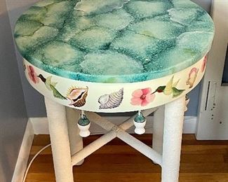 Item 20:  Hand Painted Side Table with Shells & Hummingbirds - 24" x 30.5": $225