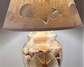 Item 123:  Seashell Table Lamp with Pierced Shade - 29":  $75