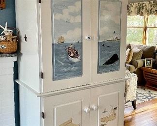 Item 11:  Absolutely Gorgeous Hand Painted Cabinet with Nantucket Scenes - 43"l x 24.5"w x 80.75"h: $1195