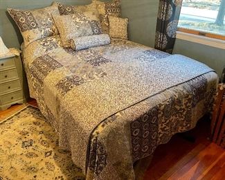 Item 116:  Queen Linens with Shams and Bolster (navy & white):  $145