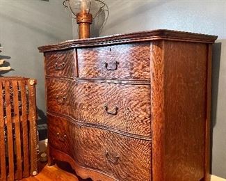 Item 22:  Antique Tiger Oak Bureau with Serpentine front and original hardware - 42.5"l x 22.5"w x 35"h:  $445
