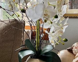 Item 169:  Decorative Vase with Faux White Orchids - 32": $44