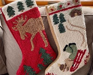 Item 226:  (2) Wool Hook Xmas Stockings (Moose & Sledder):  $38/Each