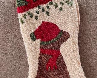 Item 227:  Wool Hook Stocking (Chocolate Labrador): $38