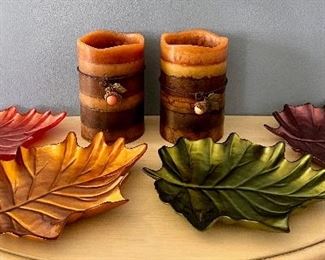 Item 247:  Set of Four Leaf Plates and Flameless Candles:  $28