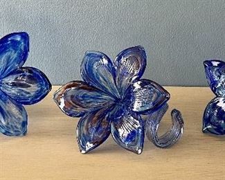 Item 308:  Lot of 3 Blue Murano Flowers: $58