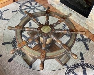 Item 12:  Ships Helm Coffee Table with Rope and Brass Accents on Feet - 42" x 16.5": $295